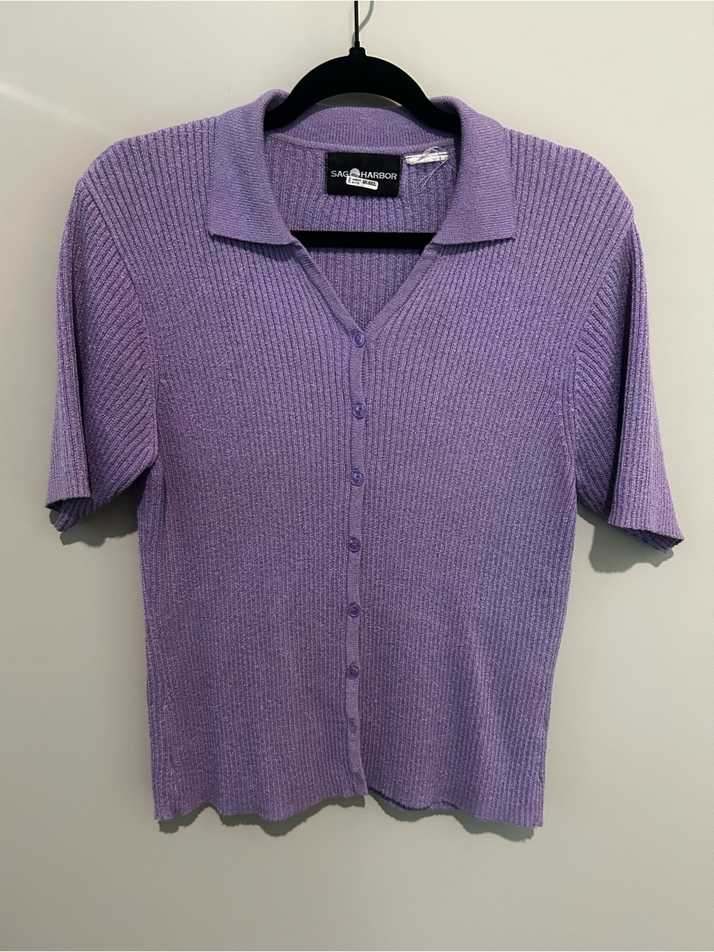 Sag Harbor Lavender Short-Sleeve Ribbed Button-Down Top